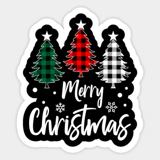 Merry Christmas Tree Xmas Buffalo Plaid Red White Green Sticker